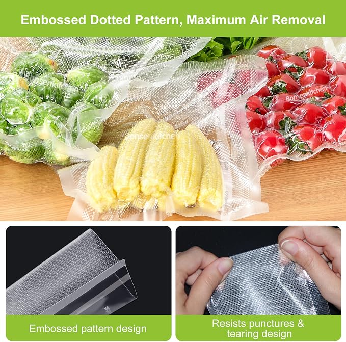 Bonsenkitchen Vacuum Sealer Bags, 11" x 20' Rolls 2 Pack for Food Storage | Commercial Grade Textured Food Roll, Bpa Free, Heavy Duty, Customized Size Bag for Sous Vide Cooking, VB3207