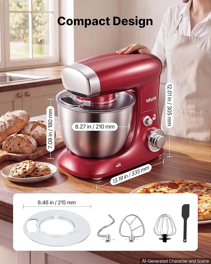 VEVOR 4.2 Qt Tilt Head Stand Mixer 400W Electric Dough Mixer, 6 Speeds Food Kitchen Mixer with Stainless Steel Bowl, Splash Guard, Dough Hook, Whisk, Beater, for Baking Mixing Whipping