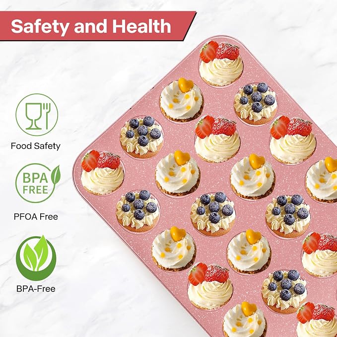 2-Pack Healthy Baking Cupcake Pan| Non Stick 12-Cup Muffin Pan | Durable & Easy Clean Muffin Tin | Perfect for Cupcakes, Muffins (Beige)