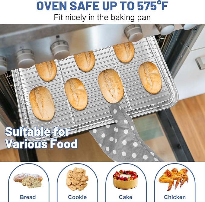 TeamFar Cooling Rack, 16.6” x 11.45” Stainless Steel Wire Baking Rack, 2PCS | for Cooking Roasting Grilling, Fit for Oven Pan, Oven & Dishwasher Safe, Non-toxic & Heavy-Duty