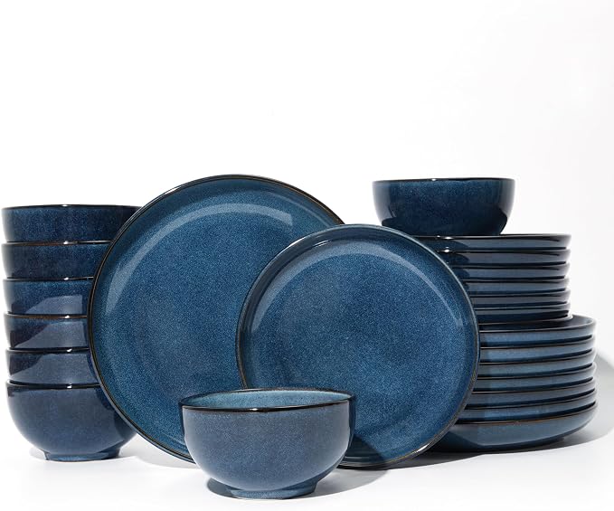 24 Piece Dinnerware Sets for 8, Modern Stoneware Plates and Bowls Setst, Perfect for Family Gatherings & Holiday Celebrations, Easy Cleaning Dishes Set, Stack Compactly Dishware, Starry Blue