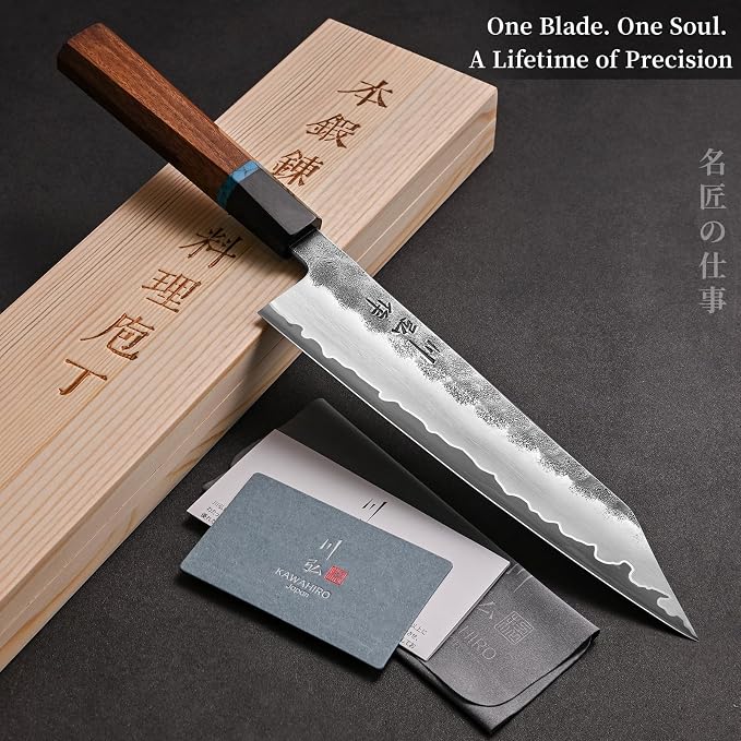 210mm Japanese Kiritsuke Chef Knife with Tri-Ply VG-10 Stainless Steel Blade, Ergonomic Handle Grip and Premium Wood Box, Cooking Gifts for Men Women