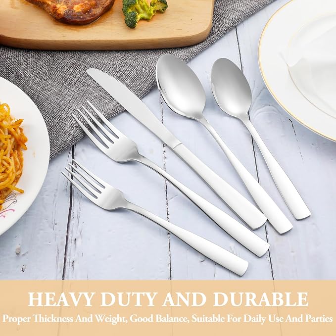 60 Piece Silverware Set Service for 12,Premium Stainless Steel Flatware Set,Mirror Polished Cutlery Utensil Sets,Durable Home Kitchen Eating Tableware Sets,Include Fork Knife Spoon,Dishwasher Safe