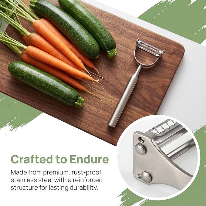 2-in-1 Julienne Vegetable Peeler, Julienne Peeler Shredder Tool | Stainless Steel Handed Julian Peels and Slices for Kicthen, Suitable for Make Vegetable Noodles, Fruit and Vegetable Salad