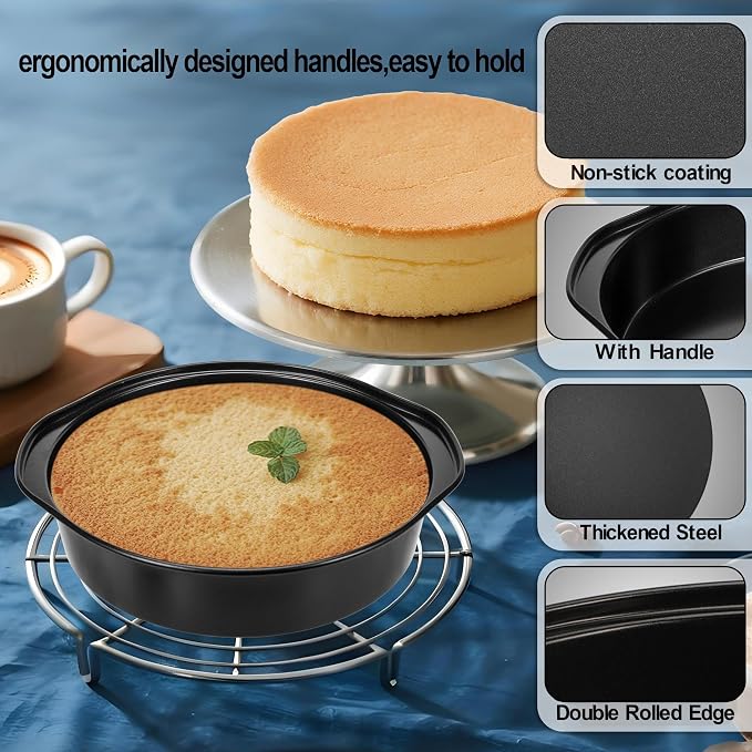 8 Inch Cake Pan, Nonstick 4 Pack Round Cake Pans with 100 Parchment Paper | Cake Pans 8 Inch for Birthday Christmas, Sturdy Circle Cake Pan Sets with Handle for Baking Layer Cakes, Dishwasher Safe