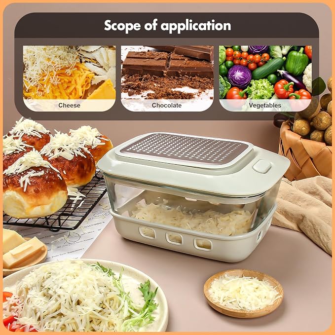 Glass Cheese Grater with Container and Lid, 46OZ Airtight Cheese Grater Bowl, Non-Slip Silicone Base, BPA-Free, Dishwasher & Freezer Safe for Cheese, Butter and Chocolate