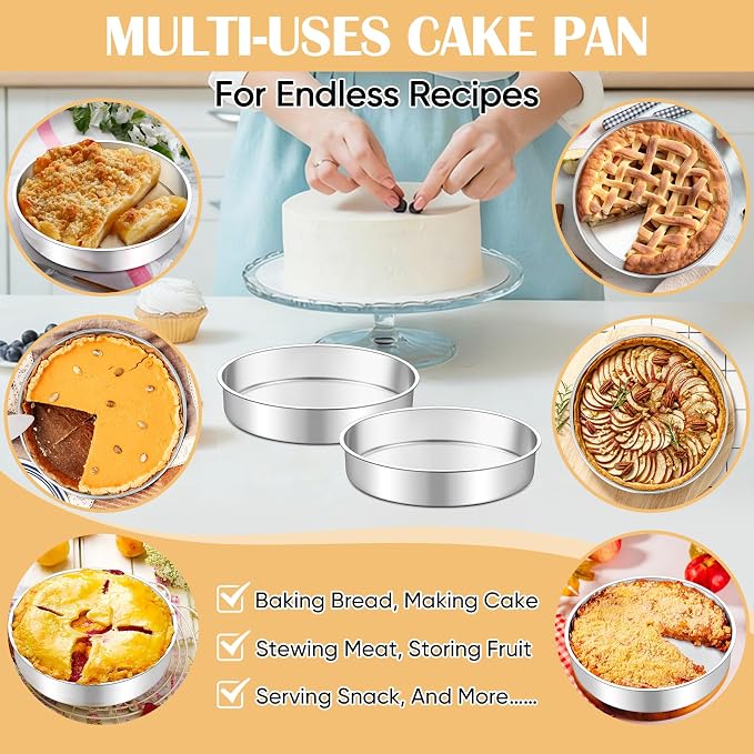 TeamFar 9 Inch Cake Pan Set of 2, Stainless Steel Round Cake Baking Pan | Layer Baking Tin for Birthday Wedding, Non-Toxic & Heavy-Duty, Mirror Finish & Leak Proof, Oven & Dishwasher Safe