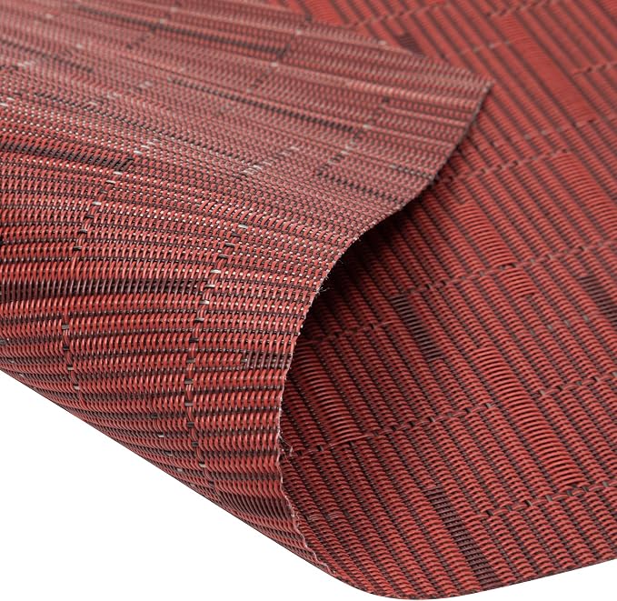 SHACOS Small Round Table Placemats Set of 5 Woven Vinyl Wedge Placemats with Centerpiece Round Table Mats Heat Resistant Wipe Clean (5, Burgundy Red)