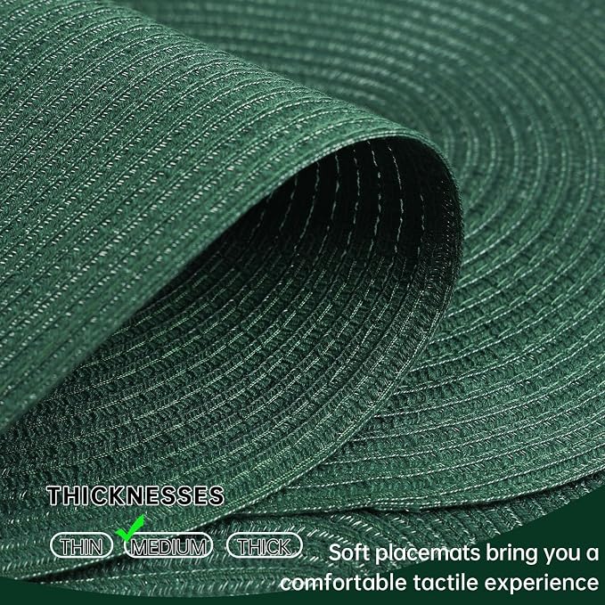 Placemats Set of 8, Woven Oval Braided Dining Table Mats(Sage Green) | 12 x 17.5 Inch Size Fits Plates and Flatware; Hand Washable and Heat Resistant for Kitchen Use, with Farmhouse and Boho Style