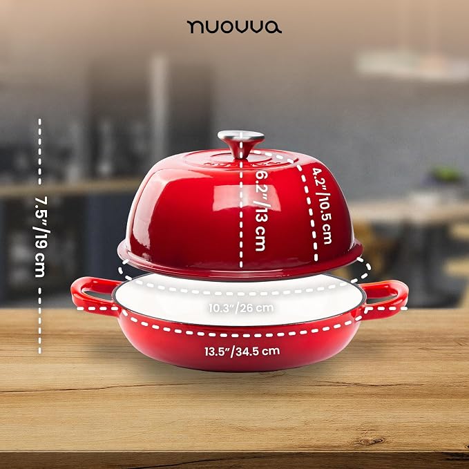 Enamelled Cast Iron Dutch Oven Pot – Dutch Oven For Sourdough Bread Baking – Cast Iron Bread Pot – Red, 6 Quarts, 26cm – by Nuovva