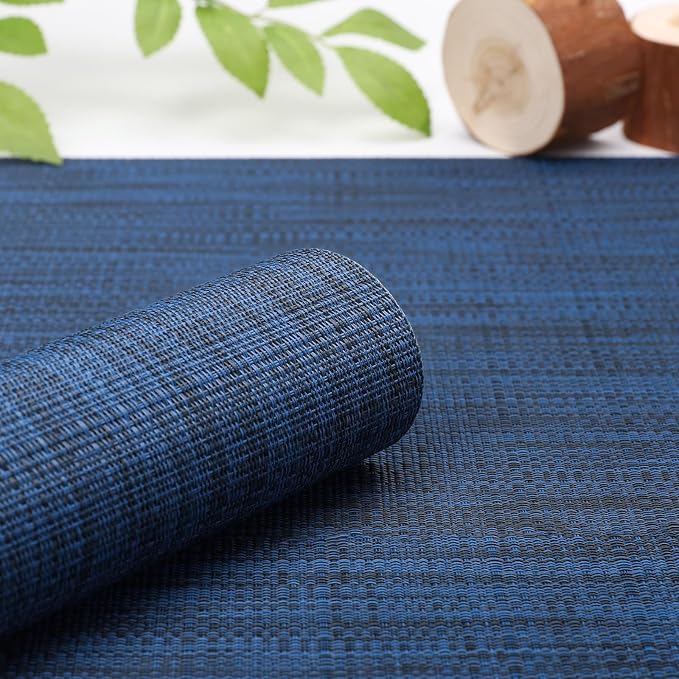 Myir JUN Placemats Set of 6 Kitchen and Dining Table Placemats | Vinyl Placemats Place Mats Indoor/Outdoor Set of 6 Washable Table Mats Non-Slip Place mats for Dining Table, Dark Blue
