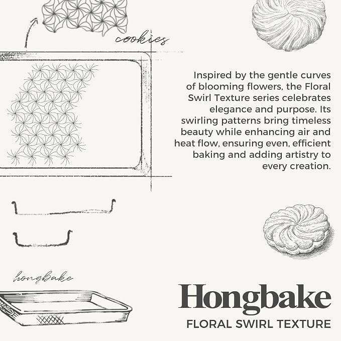Nonstick Baking Sheet Pan Set of 3, Cookie Sheets for Oven, Non-Toxic, Gray | Half, Quarter & Jelly Roll Pans, Floral Swirl Texture, Heavy-Duty 0.8mm Carbon Steel, Even Heat Distribution