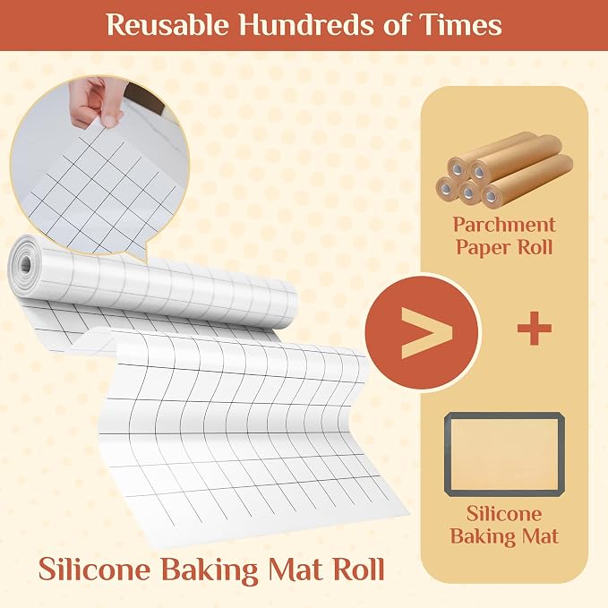 GTJ Silicone Baking Mat Roll, Reusable Baking Sheet Liners, 16 in x 10 ft | Free Cut to Size, Food-Grade, Non-Stick, Non-Slip, For Dough, Pastry, Air Fryer, Freeze Dryer, Oven Pan, Kitchen Counter