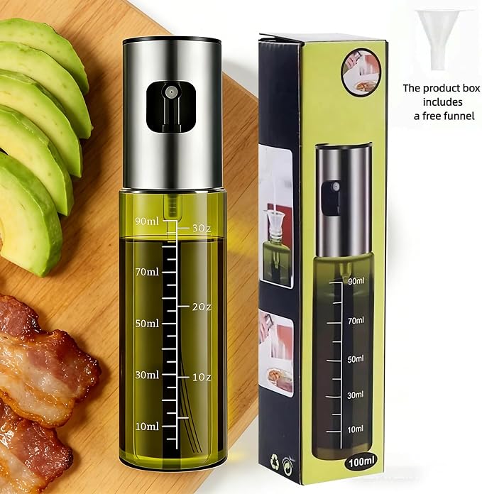 Light Blockage Olive Oil Sprayer for Cooking, 100ml/3.38oz Food Grade Oil Dispenser Bottle, Leakproof Kitchen Oil Mister for Air Fryer, Salad, Frying, BBQ & Baking