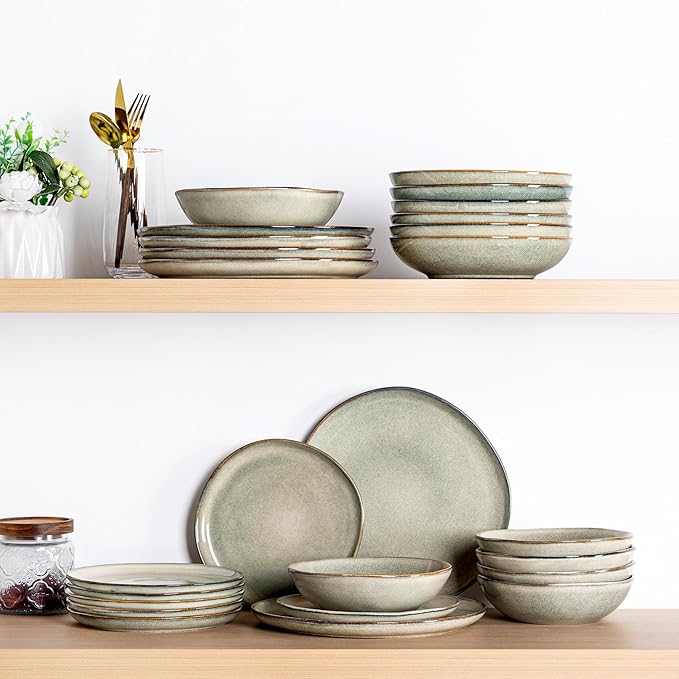 AmorArc Ceramic Dinnerware Sets for 4, 12Pcs Plates and Bowls Sets Dishes | Stoneware Handmade Reactive Glaze Dinner Set, Highly Scratch Resistant | Dishwasher & Microwave Safe Dishware