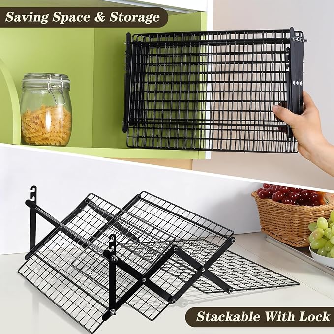 Pleafind 3 Tier Collapsible Cooling Rack - 4 Setting Design, Adjustable ＆ Stackable Baking Rack with X-Shaped Design and Leak-Proof Mesh Surface, Cooling Racks for Cooking and Baking, Dishwasher Safe