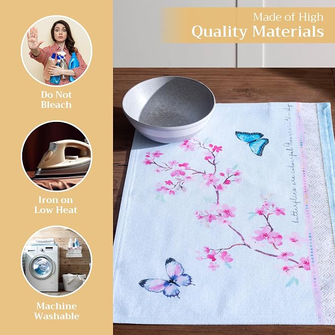 Maison d' Hermine Placemats Set of 4 Reusable 100% Cotton (13"x19") | Cloth Place Mats Washable Table Mats for Kitchen Dining Party Wedding Home Restaurant Spring Summer - Blossoms in Spring