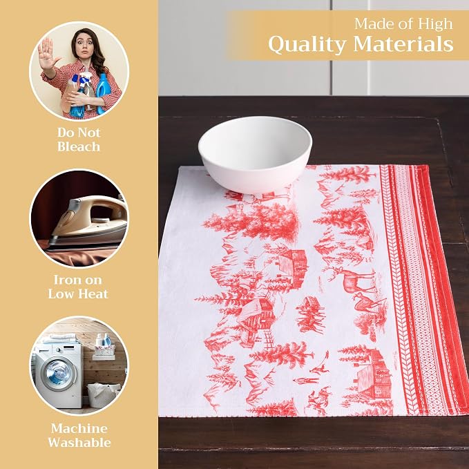 Maison d' Hermine Placemats Set of 4 Reusable 100% Cotton (13"x19") | Cloth Place Mats Washable Table Mats for Kitchen Dining Party Wedding Hotel Home Thanksgiving Christmas - Winter Jouy