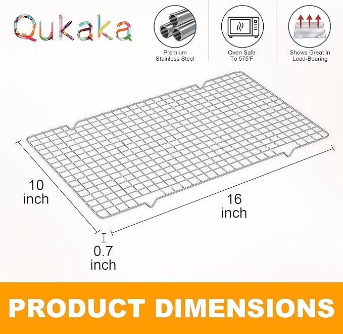 2PCS Cooling Racks for Cooking and Baking - 10" x 16"Heavy Duty Stainless Steel Wire Rack for Baking, Grilling, Roasting - Oven & Dishwasher Safe - Fits Half Sheet Pan（Silver）