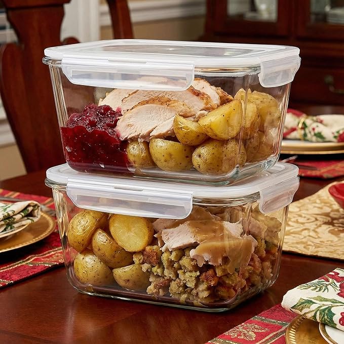 2 Pack Large Glass Food Storage Containers with Lids 85oz/10.5cup Big Airtight Storage Containers for Rotisserie Chicken Meal Prep Leftovers, BPA Free & Leak Proof, Microwave, Oven Safe (transparent)