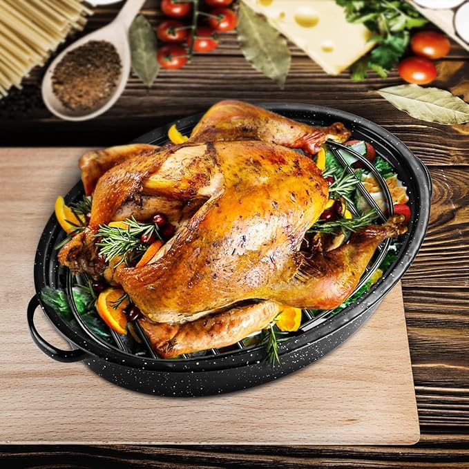 Roasting Rack Enamel 12.5"*8.5"Fits 15In Roasting Pan,Dishwasher Safe,Black | Enamel Finished Roasting Rack Features Stable Integrated Feet,Dishwashable Ideal for Cooking,Basting,Cooling by DIMESHY