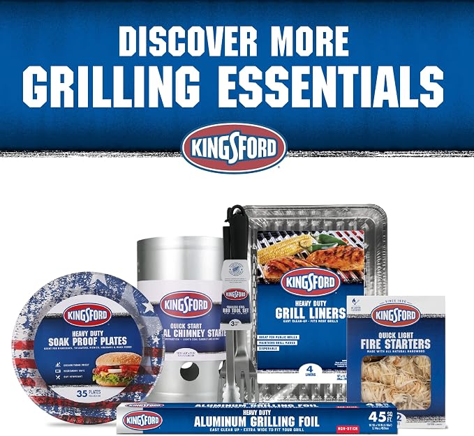 Kingsford Heavy Duty Disposable Grill Liners, 16 x 11.75 Inch, 14 Count | Aluminum foil design, prevents food and sauce from falling through grates, for outdoor BBQ grills daily