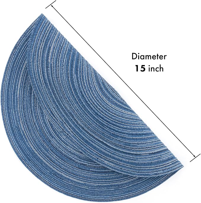 Winknowl Round Braided Placemats Set of 6 Washable Woven Heat Resistant Table Mats for Kitchen Dining Tables 15 inch Round Place Mats (Seascape Blue,6)