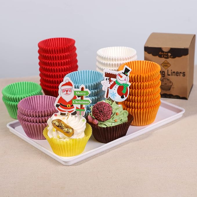 Bake Choice 200pcs Standard Cupcake Liners for Baking, Brown Muffin Liners | Food-grade cupcake wrappers, greaseproof parchment paper for Christmas decorations