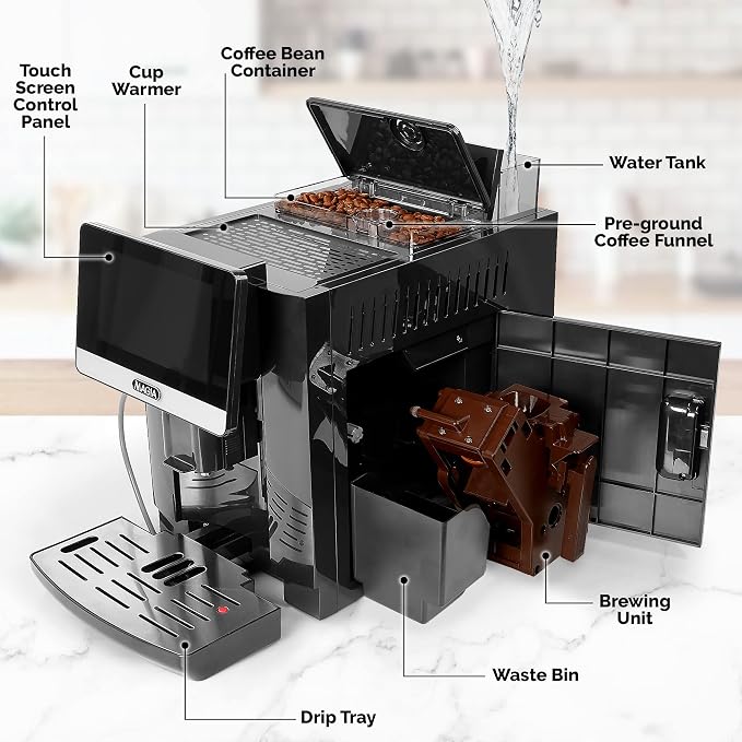 Zulay Magia Fully Automatic Espresso Machine With Grinder - 19 Customizable Coffee Options - Auto-Cleaning For Easy Maintenance - Milk-Foam System For Latte, Cappuccino, Macchiato - OG Silver