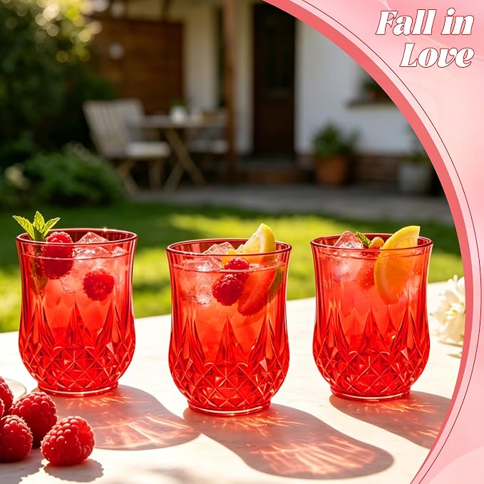 12 Pack Plastic Stemless Wine Glasses, 12oz Unbreakable Wine Cups | Reusable Fancy Vintage Drinking Glass Bulk for Cocktail, Whiskey, Juice, Elegant Decor for Wedding, Party & Holiday Events