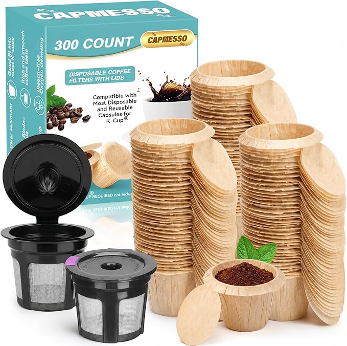2 Reusable Keurg Cups & 300 Unbleached Keurg Coffee Pods Paper Filters with Lids,Disposable Keurg Filters Single Serve Coffee Filters Compatible with Keurg 2.0&1.0 Coffee Maker