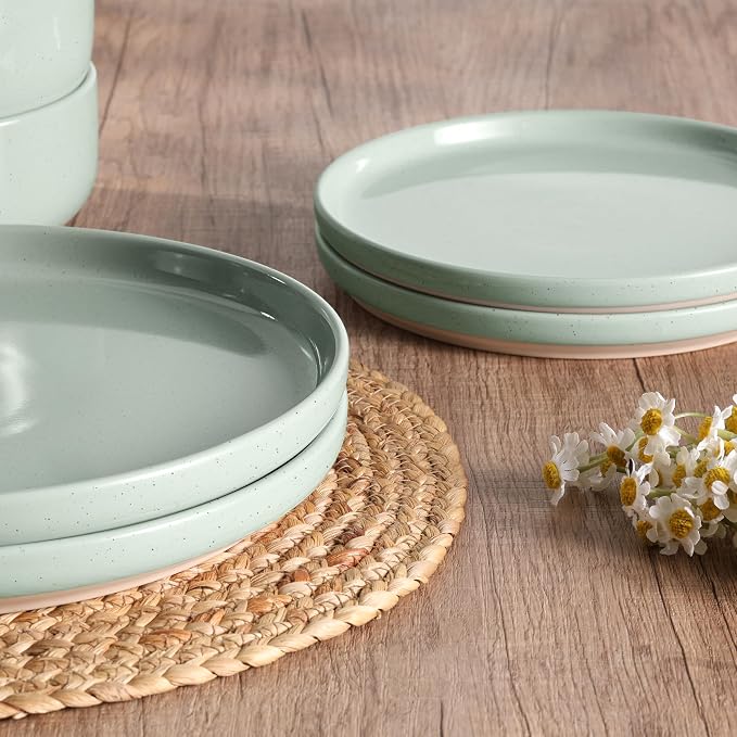 HaWare Dinnerware Sets, 24Pcs Plates and Bowls Set for 8, Asparagus Green