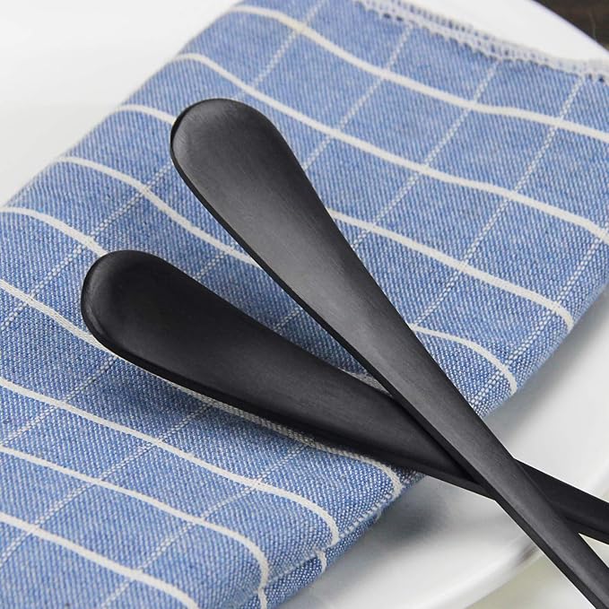 AOOSY 8.7Inch Matte Black Stainless Steel Serving Spoon Set,6Pcs | Serving Spoons x 3, Slotted Spoons x 3,Utility Advanced Buffet Utensils, Premium Skimmer & Perforated Design