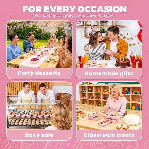 NPLUX Mini Cake Pans with Lids, 100 Pack Pink 6.8oz for Dessert Service | Works for crumble cups, panna cotta, custard and snack servings; single-base workflow helps limit dish handling.