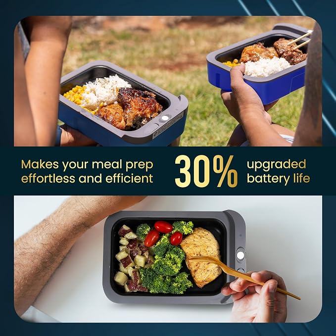 PLUS Self-Heated Cordless Lunch Box & Food Warmer, Ocean | Removable Battery Powered, Child Safe, Portable & Compact, Ideal for Travel, Jobsite, Picnics, School & Outdoor Recreation