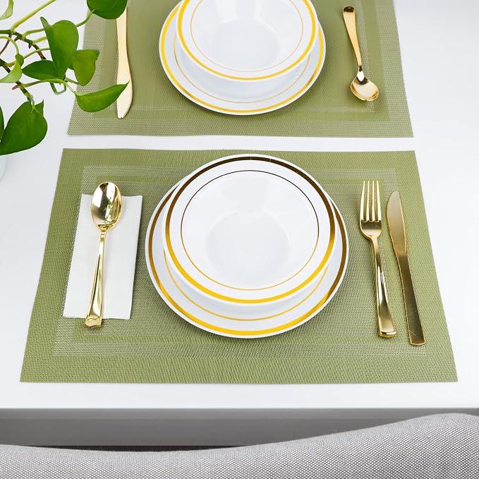 Placemats,Table Place Mats for Kitchen Dining, Heat-Resistant Anti-Skid Stain Washable PVC Table Mats, Easy to Cleaning Woven Vinyl Dinner Mats (Green, 6 Pack)