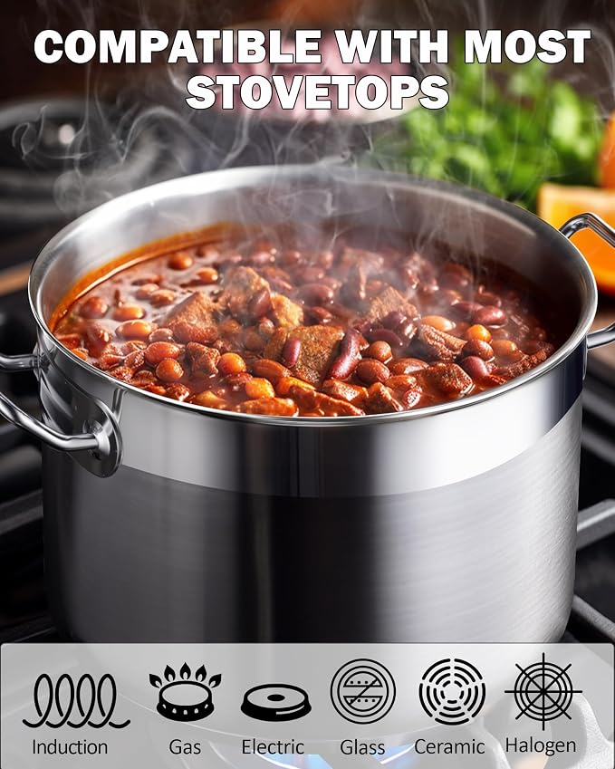 Cooks Standard Professional Stainless Steel Stock Pot, Heavy Duty Induction Soup Pot with Lid, Large Pot for Cooking Pasta, Soup, Oven Safe, Dishwasher Safe, Compatible with Most Stovetops, 30-Quart