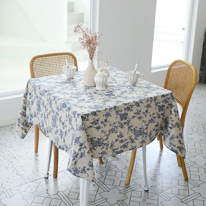Pastoral Square Tablecloth - 40 x 40 Inch Table Cloth - Washable Table Cover with Dust-Proof Wrinkle Resistant for Restaurant, Picnic, Indoor and Outdoor Dining, Floral (Dark Blue)
