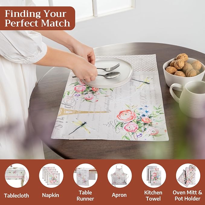 Maison d' Hermine Placemats Set of 2 Reusable 100% Cotton (13"x19") | Cloth Place Mats Washable Table Mats for Kitchen Dining Party Wedding Hotel Home Restaurant Spring Summer - Champ De Mars