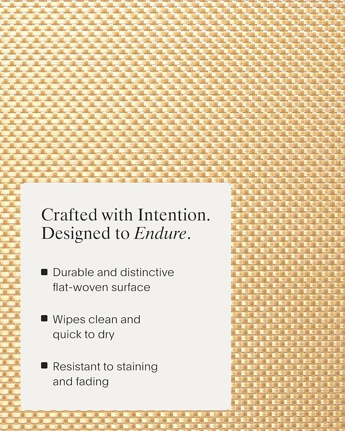 Chilewich Basketweave Placemats, Woven Rectangle Placemats Set of 4 | Reusable, Stain-Resistant, Indoor/Outdoor Tabletop Protection, Gilded, 14" x 19"