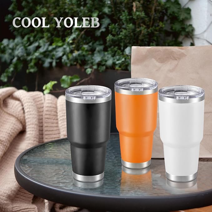 30 oz Tumbler with Lid Stainless Steel Tumblers Bulk, 8 Pack | Vacuum Insulated Cup, Leak Proof Lid, Powder Coated Travel Mug, Double Wall, Keep Cold Drinks for 12 Hours, Orange