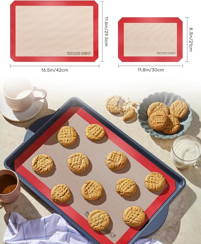 Silicone Baking Mat, Non-Stick Platinum Silicone Baking Sheet, 5 Pcs Red | Reusable, Food-Grade, Heat Resistant to 480℃, Dishwasher Safe, Half-sheets, quarter-sheets, and round mat Set, Versatility