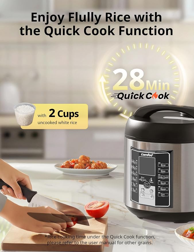 COMFEE' Rice Cooker with 6 Functions, Nonstick Pot, 10-Cups Uncooked Rice