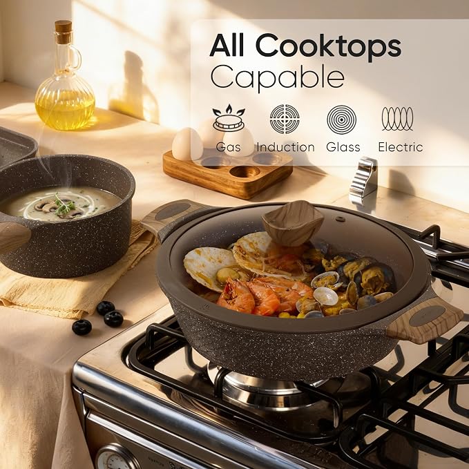 CAROTE 31pcs Nonstick Pots and Pans Set, Cookware Sets with Square Pan | Durable, Special Textured Surface, Easy Food Release, Even Heating, Induction Compatible, with Frying Pans Set & Braiser