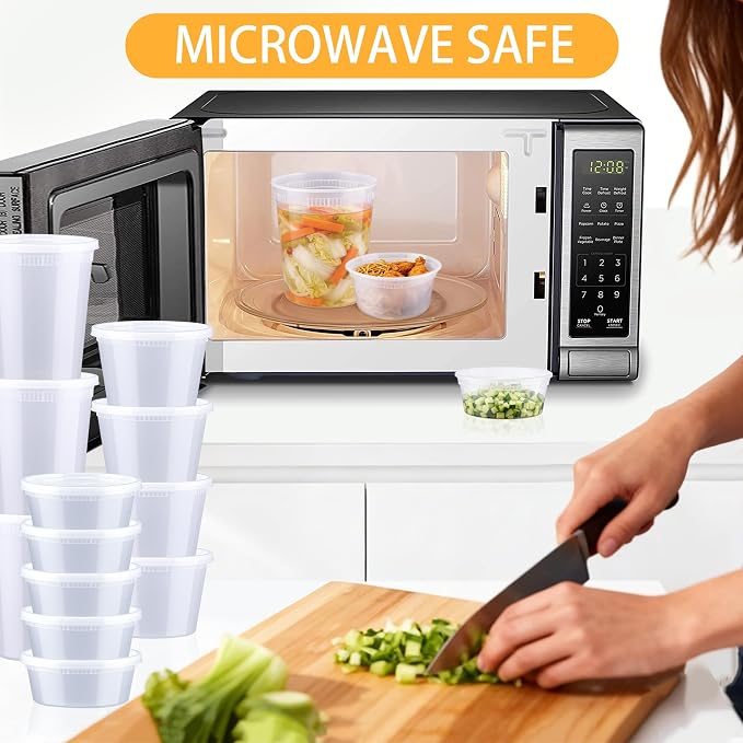 BYSNOW 60 Sets Deli Containers with Lids Plastic Food Storage Containers | 32/16/8 oz X 20 Set Each, Leak-Proof & BPA Free Airtight Stackable Takeout, Freezer/Microwave/Dishwasher Safe