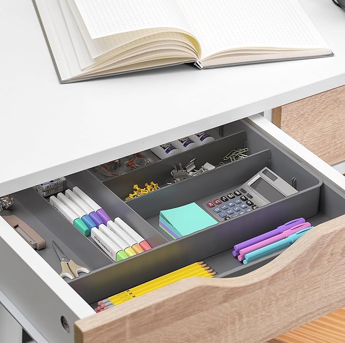 Simple Houseware Expandable Kitchen Drawer Flatware Organizer, Gray | Expandable Kitchen Drawer Flatware Organizer, Gray – Adjustable Cutlery Tray with 9 Compartments for Utensils and Silverware