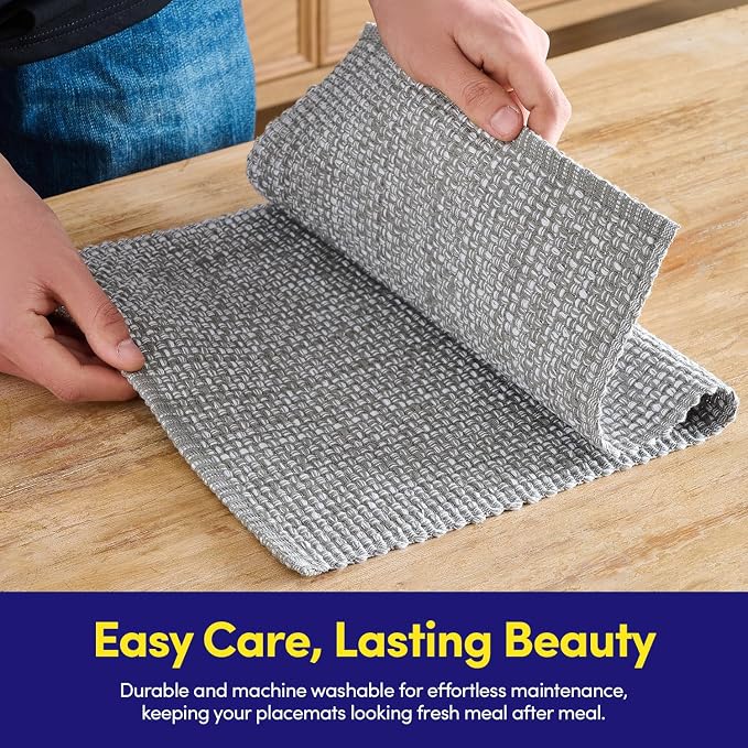 Sweet Home Collection 100% Cotton Placemats for Dining Room Rectangle Two Tone Woven Fabric 13" x 19" Soft Durable Table Mat Set, Set of 4, Gray