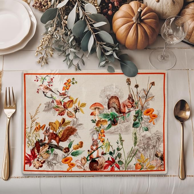 Maison d' Hermine Placemats Set of 4 Reusable 100% Cotton (13"x19") | Cloth Place Mats Washable Table Mats for Kitchen Dining Party Wedding Hotel Home Thanksgiving Christmas - Recolte