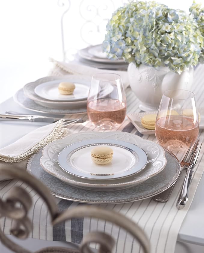 Lenox French Perle White Stoneware 16-Piece Dinnerware Set for 4 | dishwasher safe, microwave safe | plates and bowls sets for kitchen and dining, dish set, dishes, gift for women