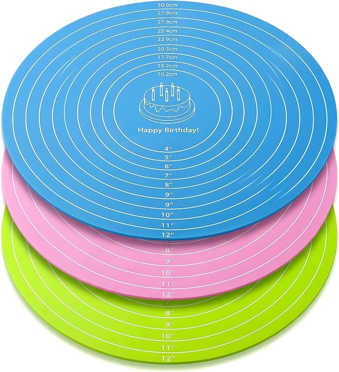 3PCS Round Silicone Baking Mats, 11.8 Inch Reusable Nonstick Pastry Mat with Measurement Guides, Heat Resistant Silicone Baking Mat for Pizza Pan, Dough Rolling, Pastry and Baking